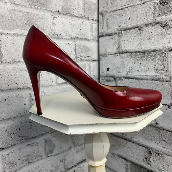 Prada Red Leather Platform Stiletto High Heel Pump - Picture 6 of 11
